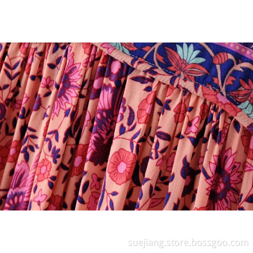 Clothing Flower Printing Loose Casual Dress With Bow